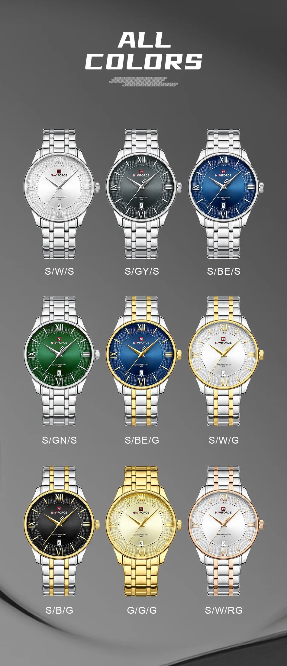 NAVIFORCE Men's Watch Stainless Steel Strap Waterproof Luxury Sport Male Quartz WristWatch Calendar Clock Reloj Hombre man gift