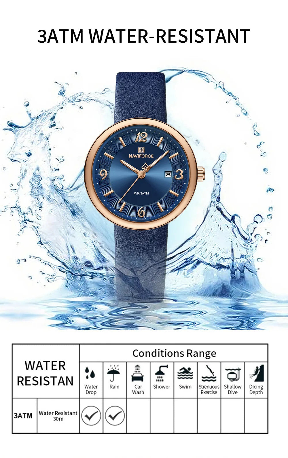 NAVIFORCE New Women Daily Quartz Watch Lightweight Floral Dial 3ATM Waterproof PU Strap Elegant Lady Wristwatch Relogio Feminino