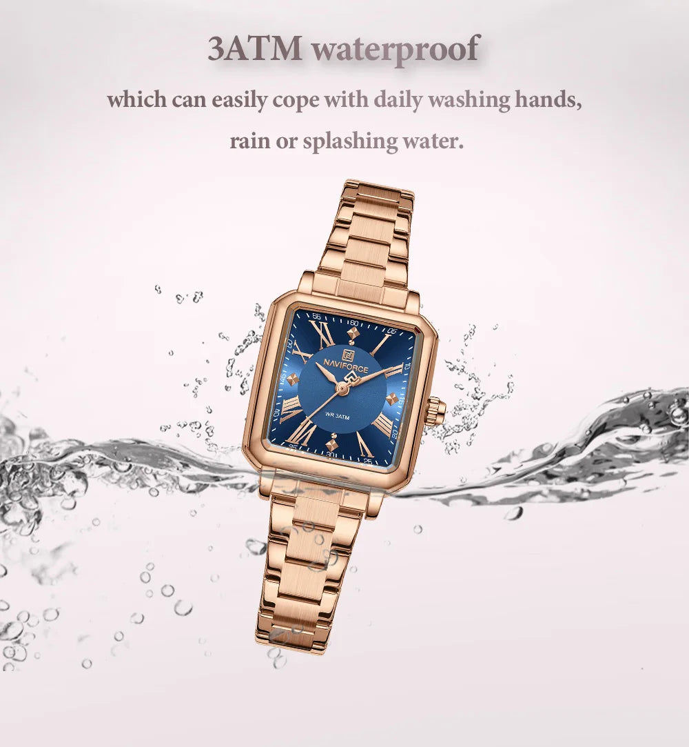 NAVIFORCE Women's 30M Waterproof Wristwatch Original  Double Snap Watch For Women Fashion Elegant Stainless Steel Ladies Clock