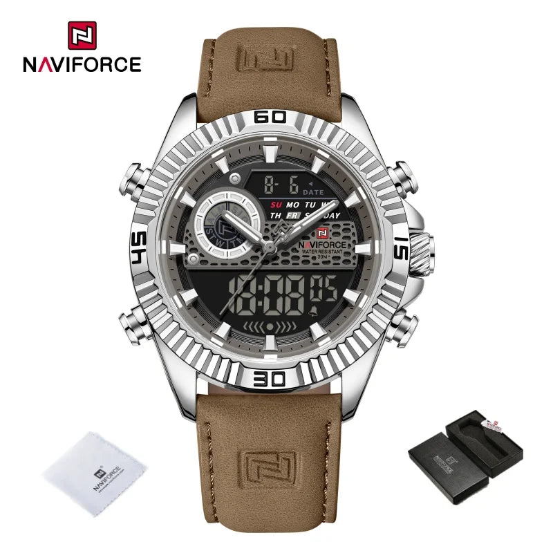 NAVIFORCE Men's Watches Sport Quartz Analog LCD Digital Wristwatch 30m Waterproof Luminous Chronograph Watch for Men Date Clock