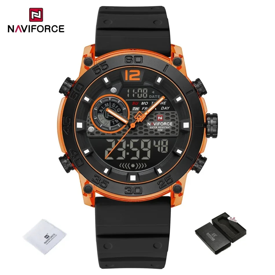 NAVIFORCE Men's Watch PC Material Analog LCD Digital Display Sport Waterproof Quartz Wristwatch Date Chronograph Luminous Clock