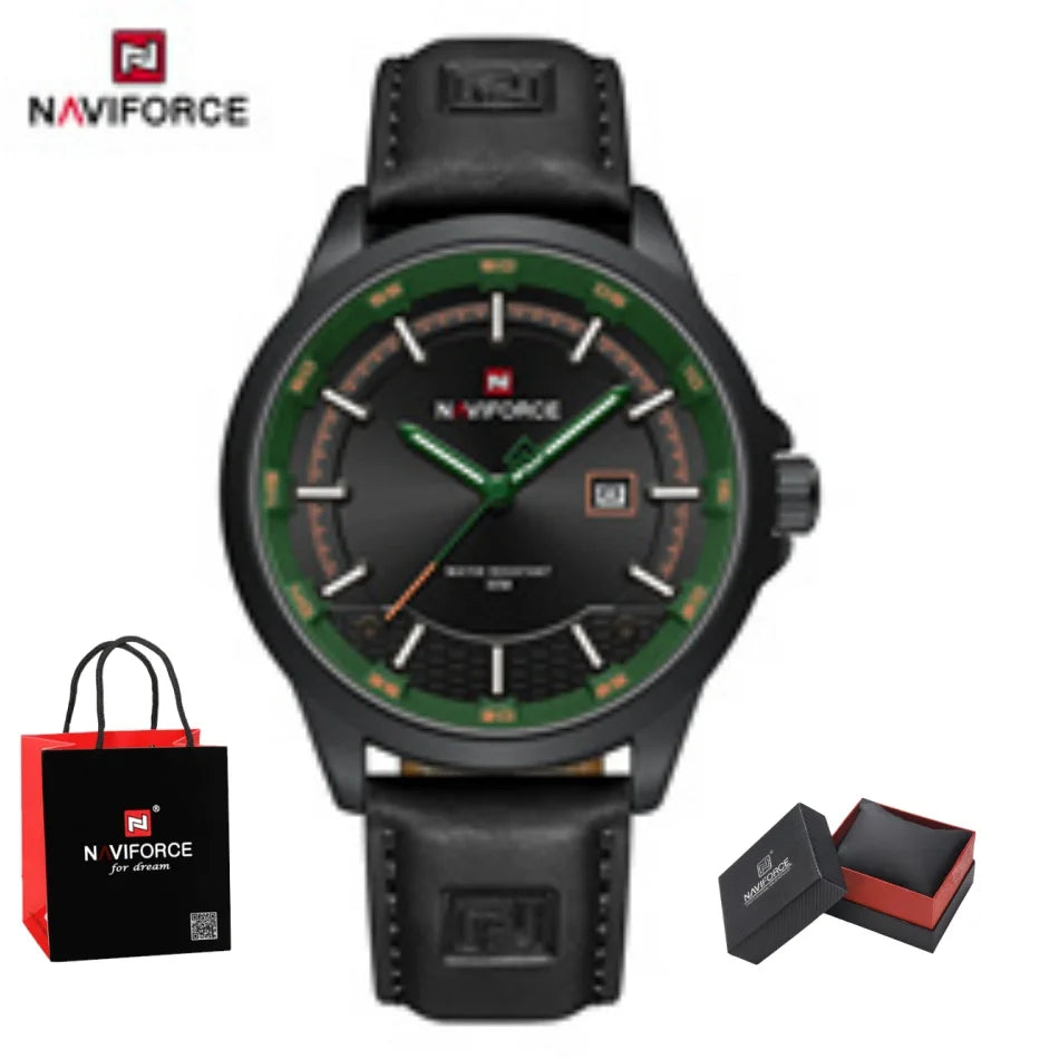 NAVIFORCE Simple Original Leather Man Watches Waterproof Luminous Quartz Dress Watch Men's Business Hand Calendar Clock Gifts