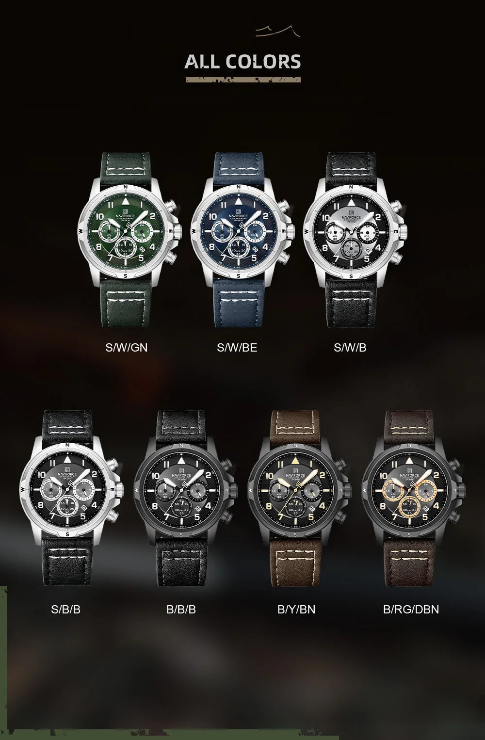 NAVIFORCE New Male Wristwatch Multi Dial Chronograph 24 Hour Clock Leather Band Men Modern Business Luxury Man's Watch NF8077