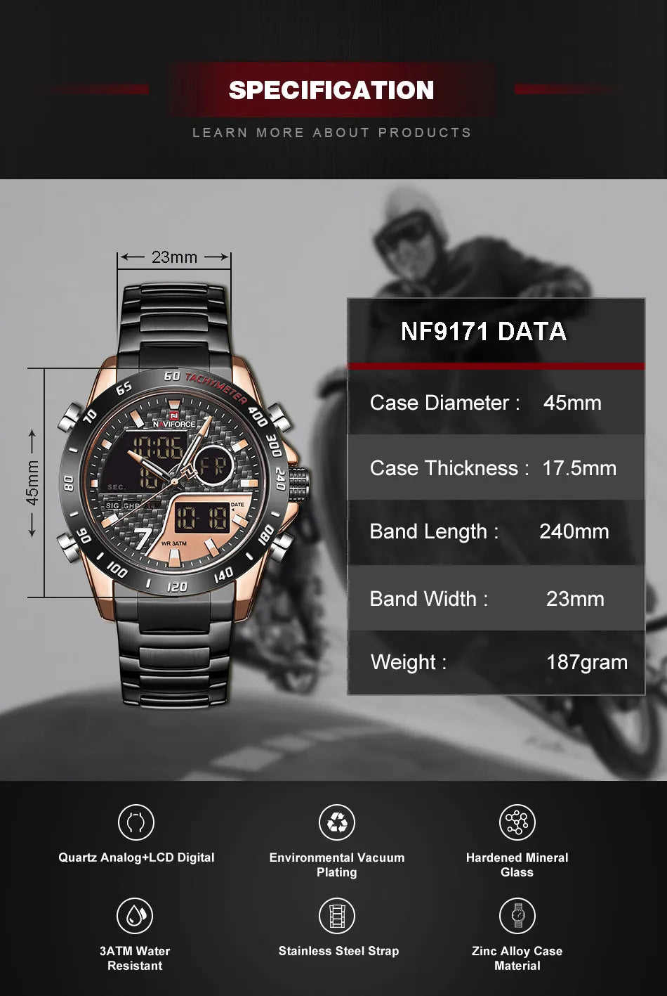NAVIFORCE Watches for Men Quartz Dual Display Luminous Stainless Steel Strap Male Normal Business Wristwatch Father's Day Gifts