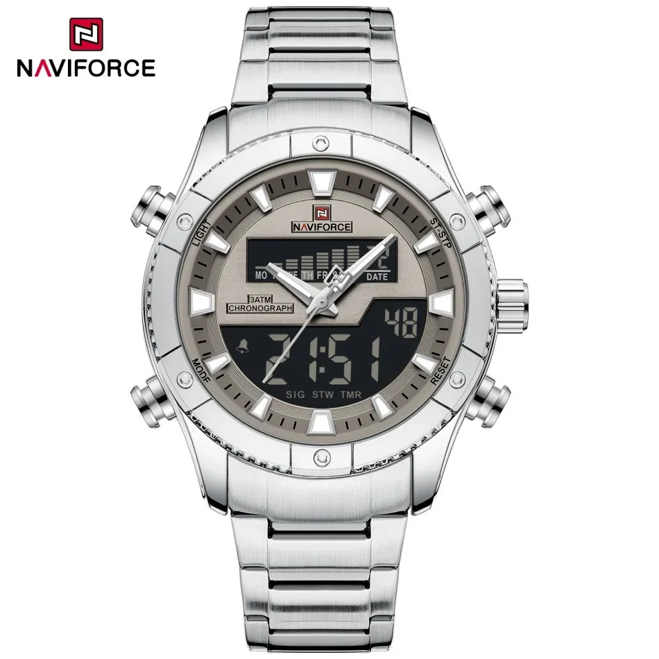 NAVIFORCE Brand Men's Watches Luxury Fashion Stainless Steel Quartz Chronograph Alarm Wristwatch for Male Water Resistant Sport