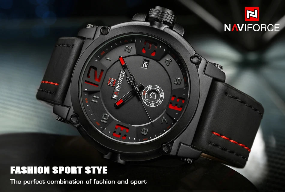 Top Brand NAVIFORCE Men's Army Military Leather Quartz Watch Male Waterproof Clock Boy Sports Watches Relogio Masculino Gifts