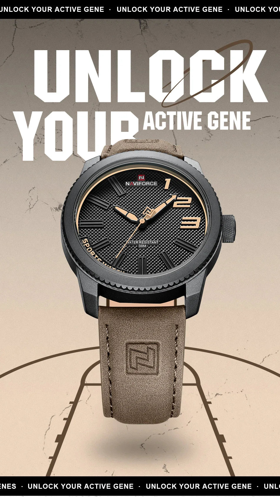 NAVIFORCE Man's Simple Fashion Quartz Watch Waterproof Soft PU Strap Mature Male Outdoor Daily Wear Sports Wristwatch Gifts Box