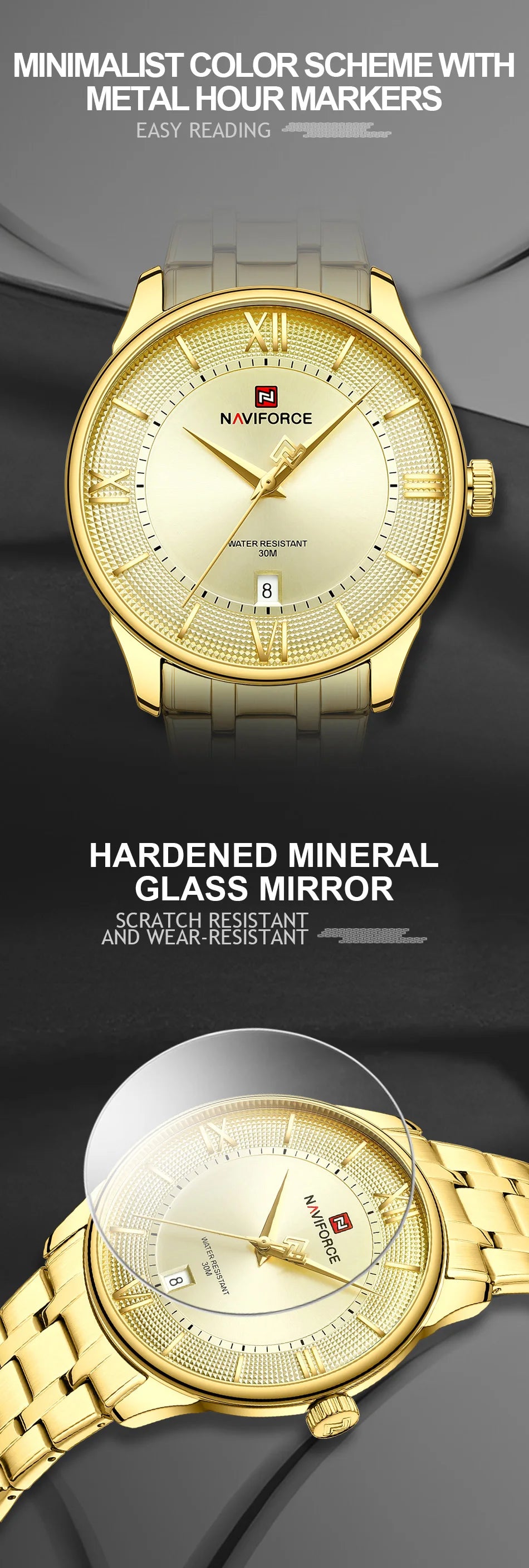 Top Brand NAVIFORCE Men's Watches Stainless Steel Week Date Clock Waterproof Luxury Male Quartz Wristwatches Relogio Masculino