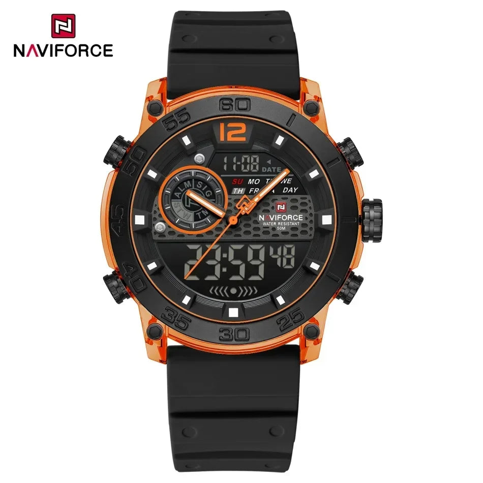 NAVIFORCE Men's Watch PC Material Analog LCD Digital Display Sport Waterproof Quartz Wristwatch Date Chronograph Luminous Clock