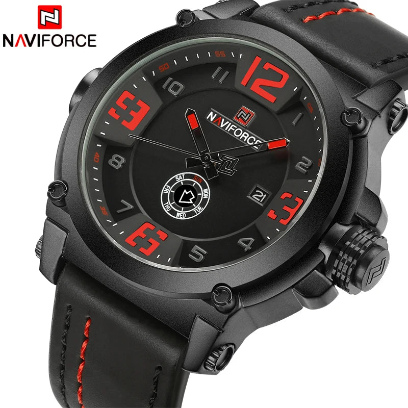 Top Brand NAVIFORCE Men's Army Military Leather Quartz Watch Male Waterproof Clock Boy Sports Watches Relogio Masculino Gifts
