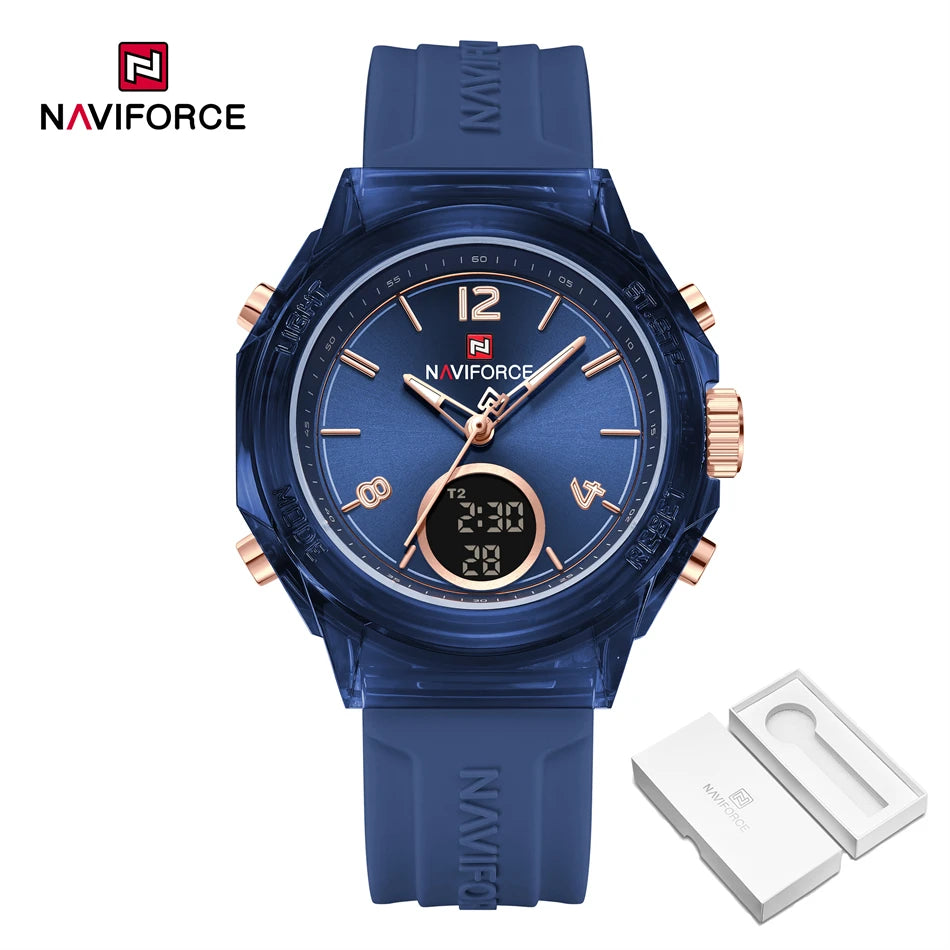 NAVIFORCE Original Watches For Woman Dual Display Lady Retro Female Quartz Watch Waterproof Round Dial Give for Girlfriend Gift