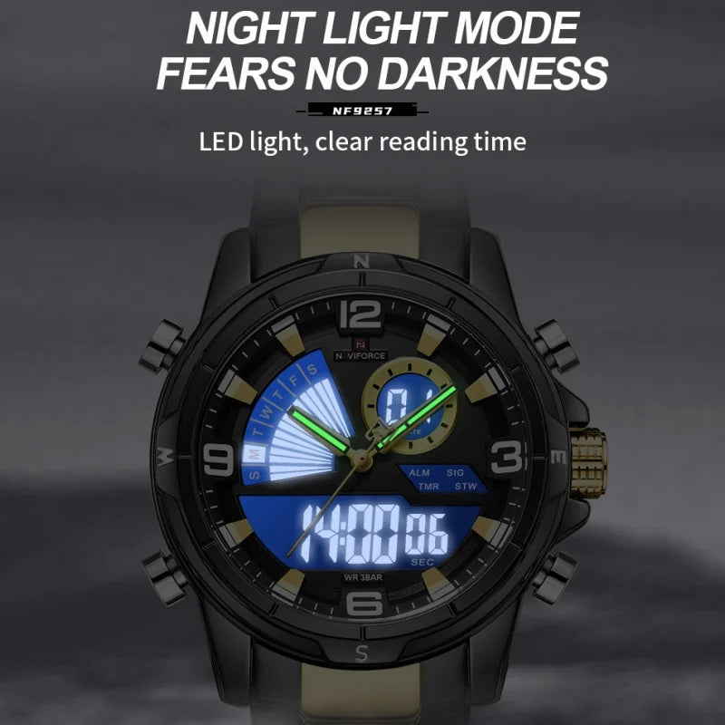 NAVIFORCE Luxury Man's Watch Quartz Chronograph Dual Display 3ATM Waterproof Military Style Sports Wristwatch Gift Box For Men