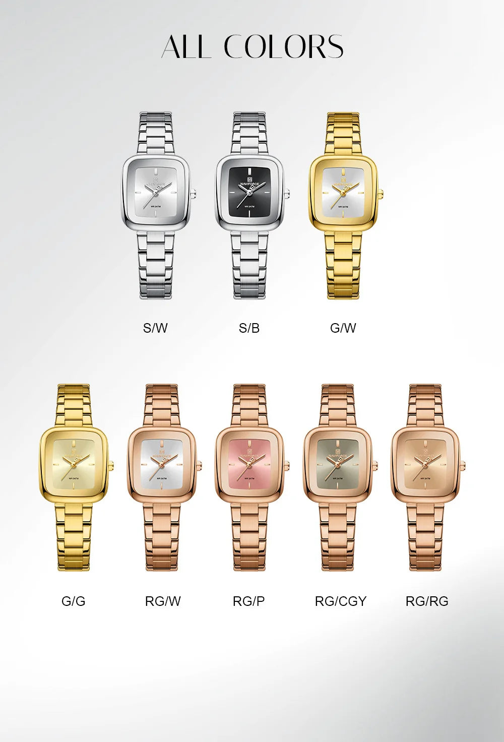 NAVIFORCE Unique Square Watches for Women 30M Waterproof Women's Stainless Steel Watches Sports Fashion Ultra Light Girls' Watch