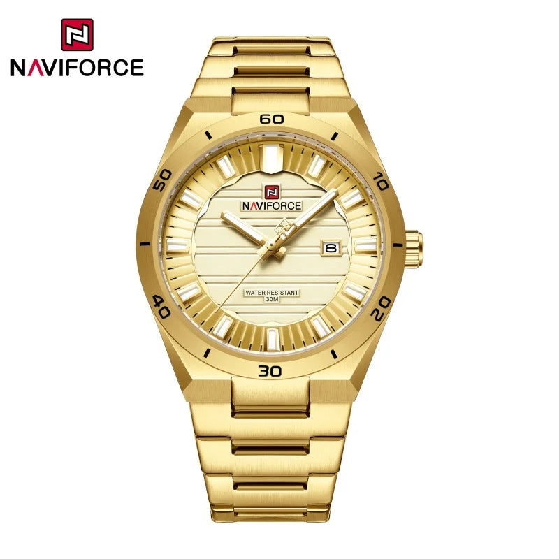 NAVIFORCE Men Quartz Watch Original Waterproof mens wristwatch Steel Strap Quartz Date Display Luminous Fashion Watches For Men