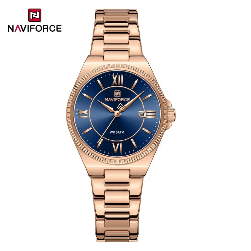 NAVIFORCE Women's Wristwatch Quartz Calendar 30M Waterproof Steel Band Fashion Daily Dress Elegant Ladies Watch Relogio Feminino