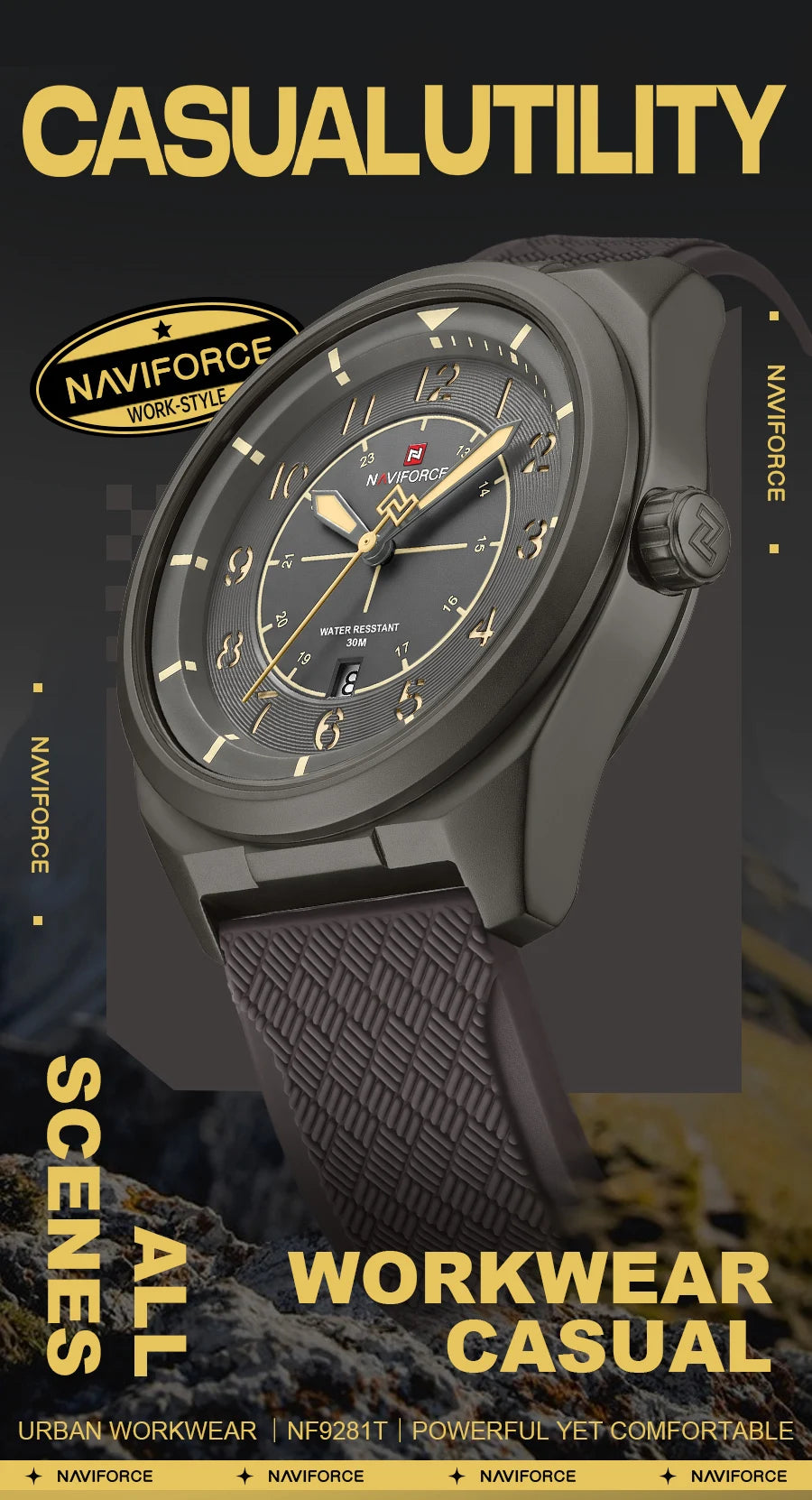 NAVIFORCE Men's Watch 30M Waterproof Quartz Calendar Silicone Strap Luminous Casual Sport Simple Fashion Man Wristwatch Gift Box