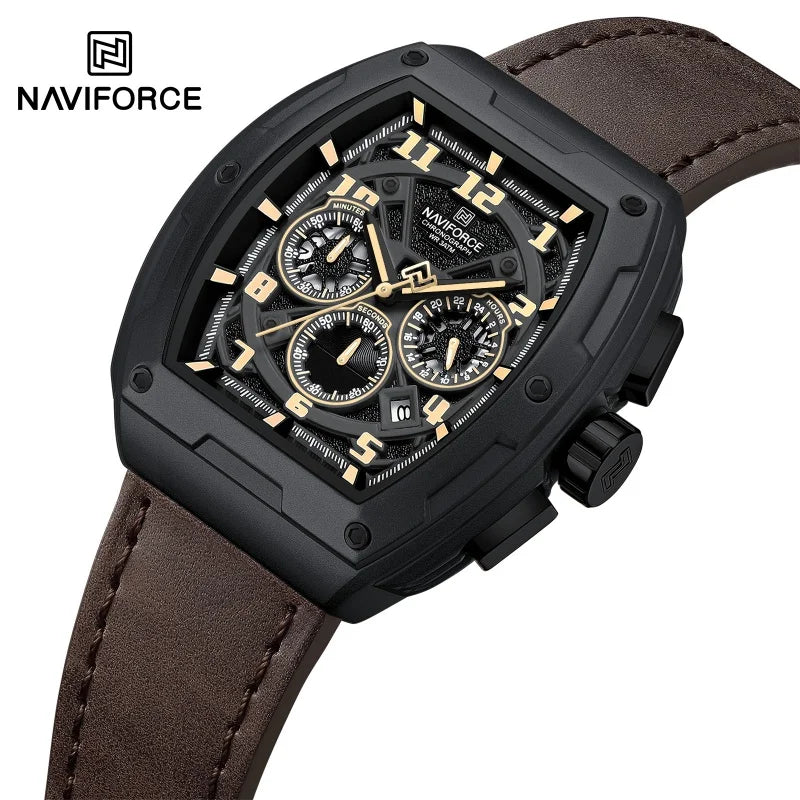 NAVIFORCE Wristwatch for Man Quartz Chronograph 3ATM Waterproof Male Business Clock Trendy Leather Strap Gifts for Father's Day