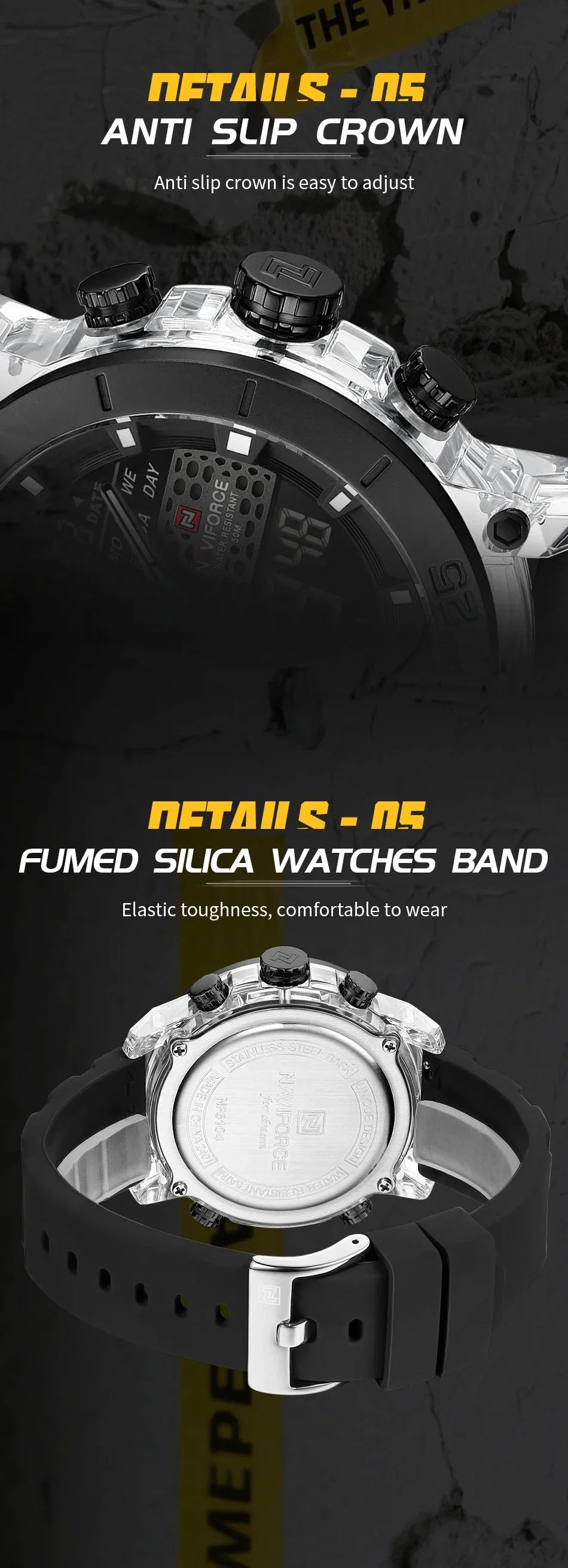 NAVIFORCE High Quality Watches For Men Military Dual Display Sport Waterproof Quartz Digital Wristwatch Auto Dayand Date Clock