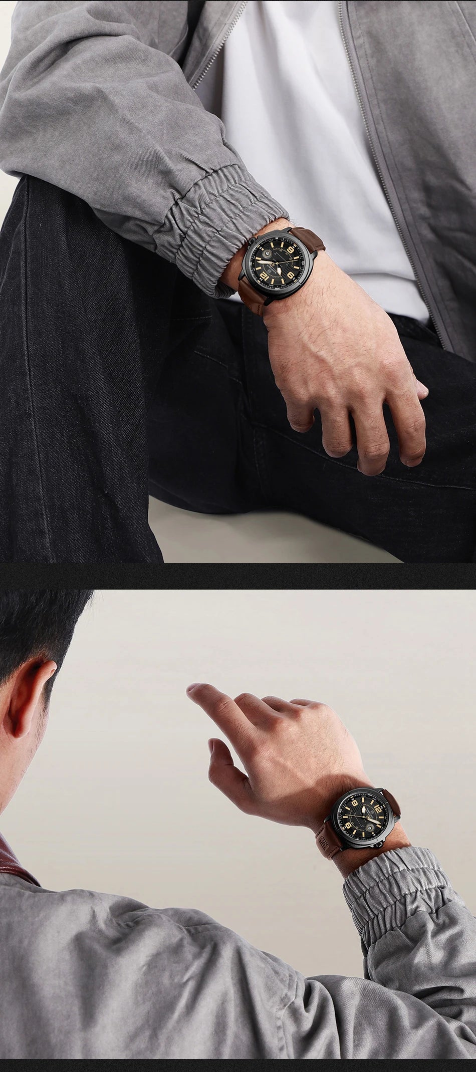 NAVIFORCE New Male Wristwatch Gift Box Quartz Calendar PU Band Calendar High Quarlity 30M Waterproof Business Man's Watch NF8078