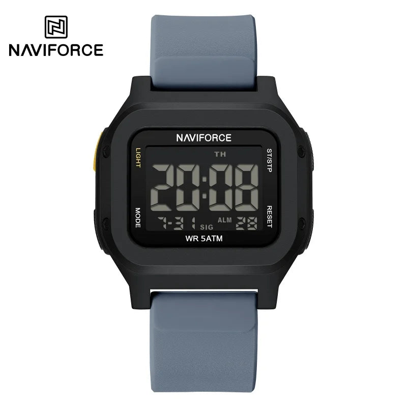 High Quality NAVIFORCE Men's Sport Wristwatch LCD Display 50m Waterproof Alarm Stopwatch BackLight Unique Square Case Gift Clock
