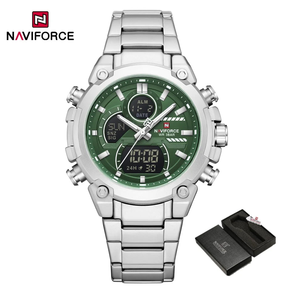 NAVIFORCE Watch For Men Stainless Steel Sport Casual Fashion Dual Display Sport Multifunction Chronograph men Waterproof Watch