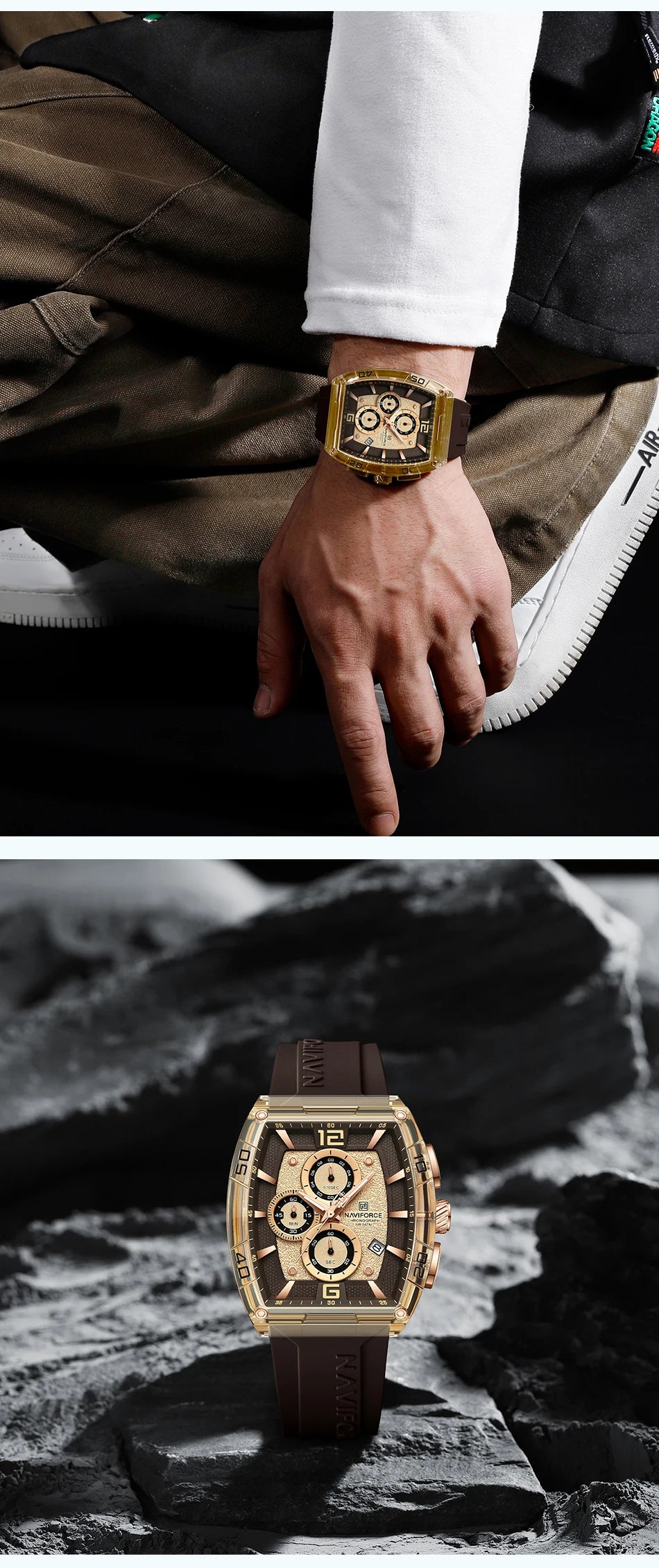 NAVIFORCE Watches for men luxury Sports Waterproof Silicone Band Quartz Wristwatch Luminous Chronograph Clock Gift+ Box