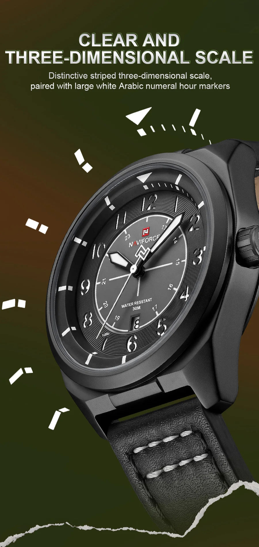 NAVIFORCE Simple Men Quartz Calendar Watch 3ATM Waterproof Genuine Leather Strap Business Casual Fashion Mature Style Wristwatch