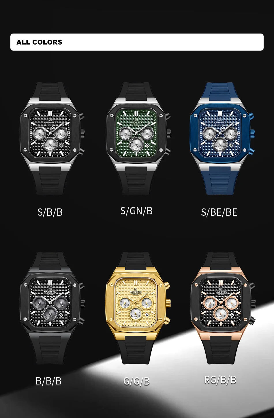 NAVIFORCE Luxury Men Watches Fashion Casual Waterproof Date Quartz Wristwatches Silicone Strap Luminous Clock Relogio Masculino