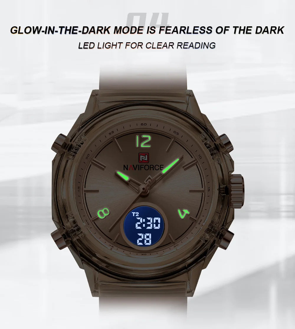 NAVIFORCE Quartz Wristwatches Dual Time Display Top Brand Women's Watch Outdoor Sports Waterproof Watches Rubber Package Gifts