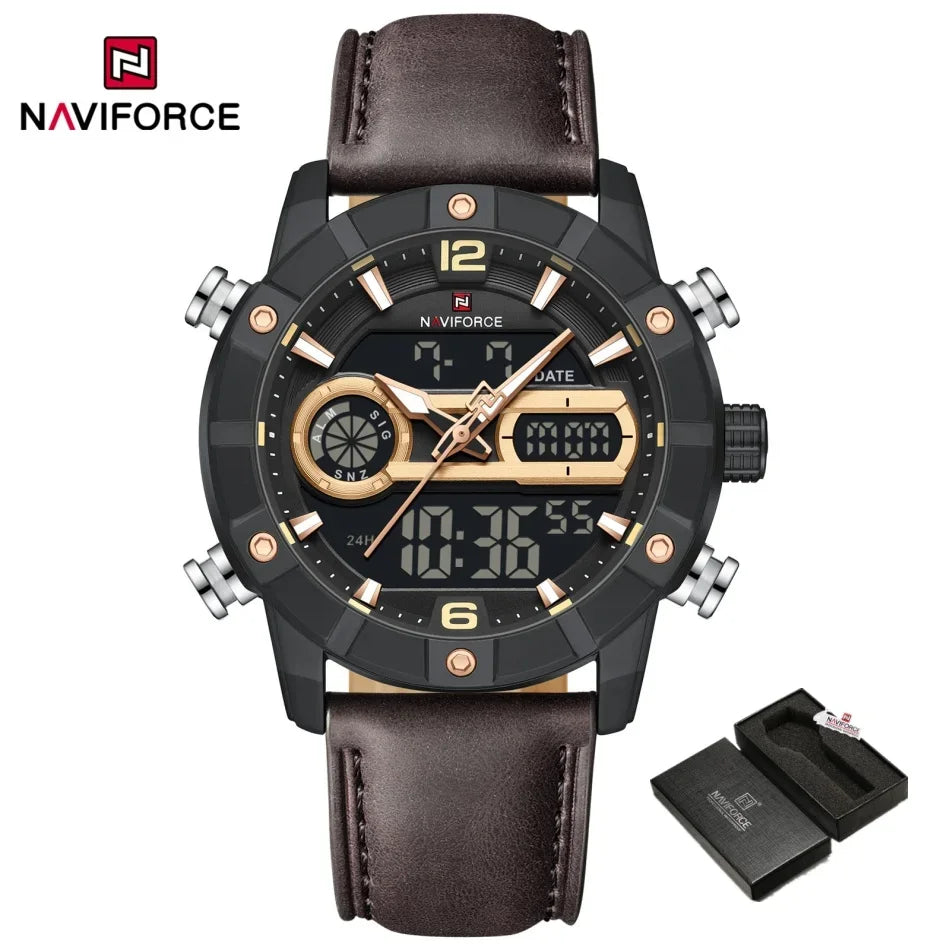 NAVIFORCE Men Quartz Watch Dual Time Date Night Illumination Classic Business Male Clock Luxury Original Waterproof Wristwatch