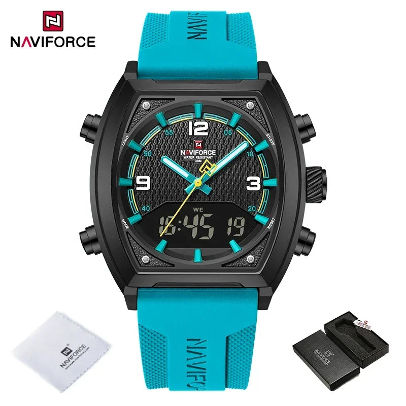 NAVIFORCE Sport Watch Waterproof Analog Dual Time Digital Wristwatches Week Display Clock Tonneau 2025 New Mens Military Watches