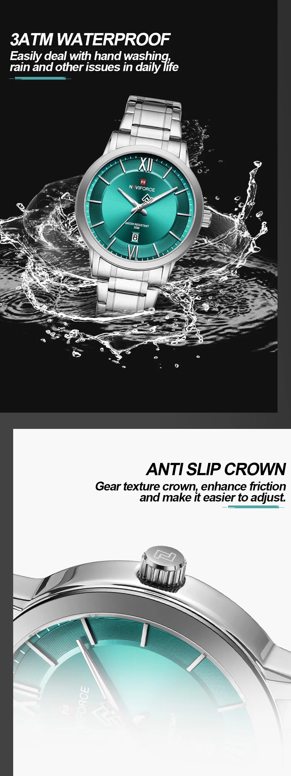 NAVIFORCE Original Watches for Men Quartz Waterproof Calendar Clock Steel Strap Military Luxury Sports Male Wristwatch Gift Box