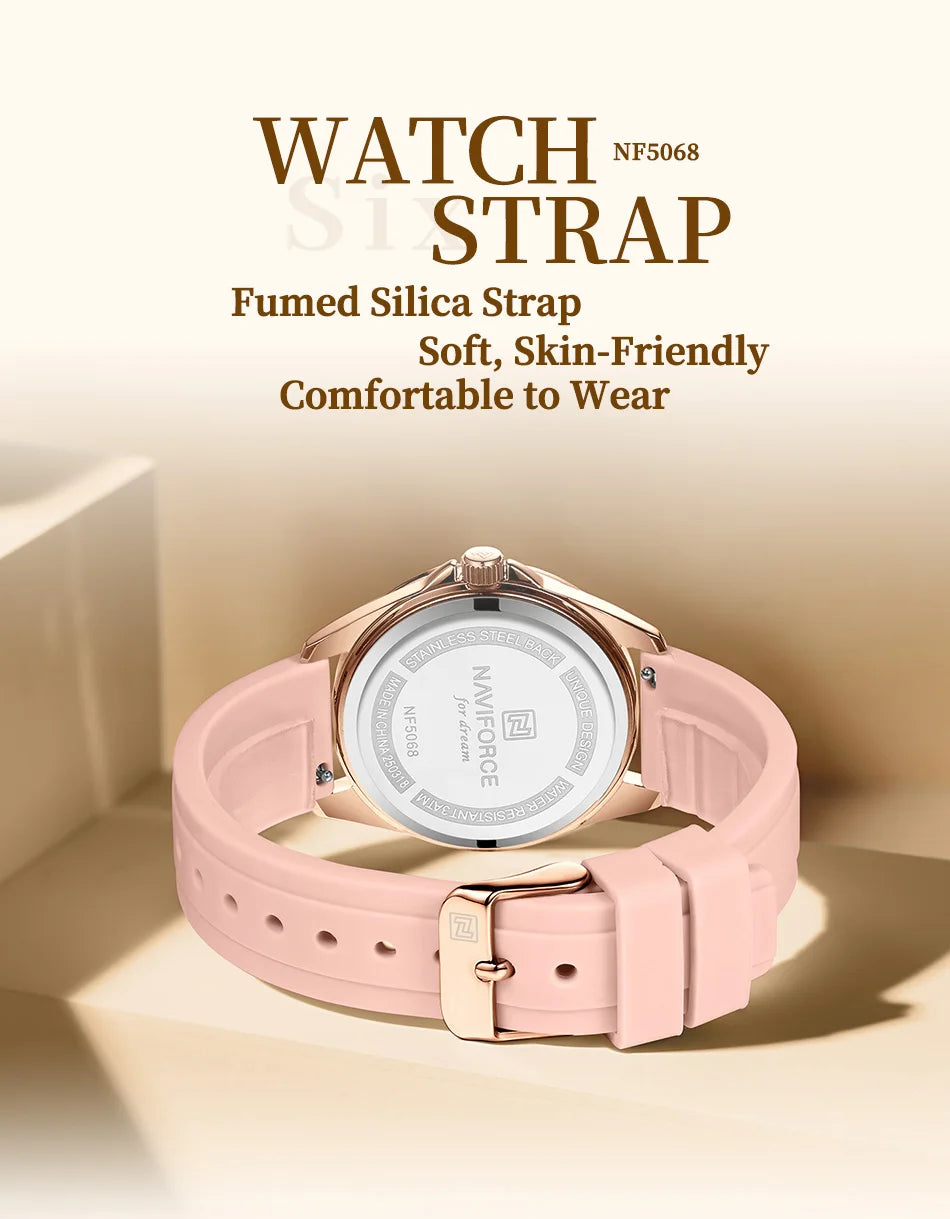 NAVIFORCE Luxury Sport Watch for Women Elegant Waterproof Wristwatch with Comfortable Silicone Strap Fashion Ladies Dress Clock