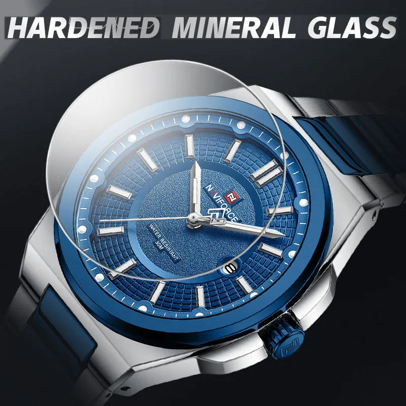NAVIFORCE New Men's Watch Stainless Steel Strap Military Casual WristWatches Male Business Waterproof Quartz Calendar Clock