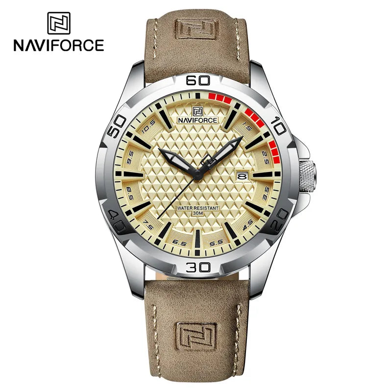 Naviforce Brand Sports Men Watches Leather Band Male 30m Waterproof Military Wristwatch Quartz Date Clock Relogio Masculino 2023