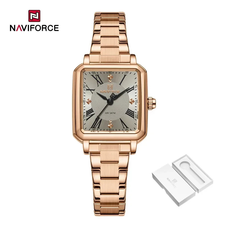 NAVIFORCE Women's 30M Waterproof Wristwatch Original  Double Snap Watch For Women Fashion Elegant Stainless Steel Ladies Clock