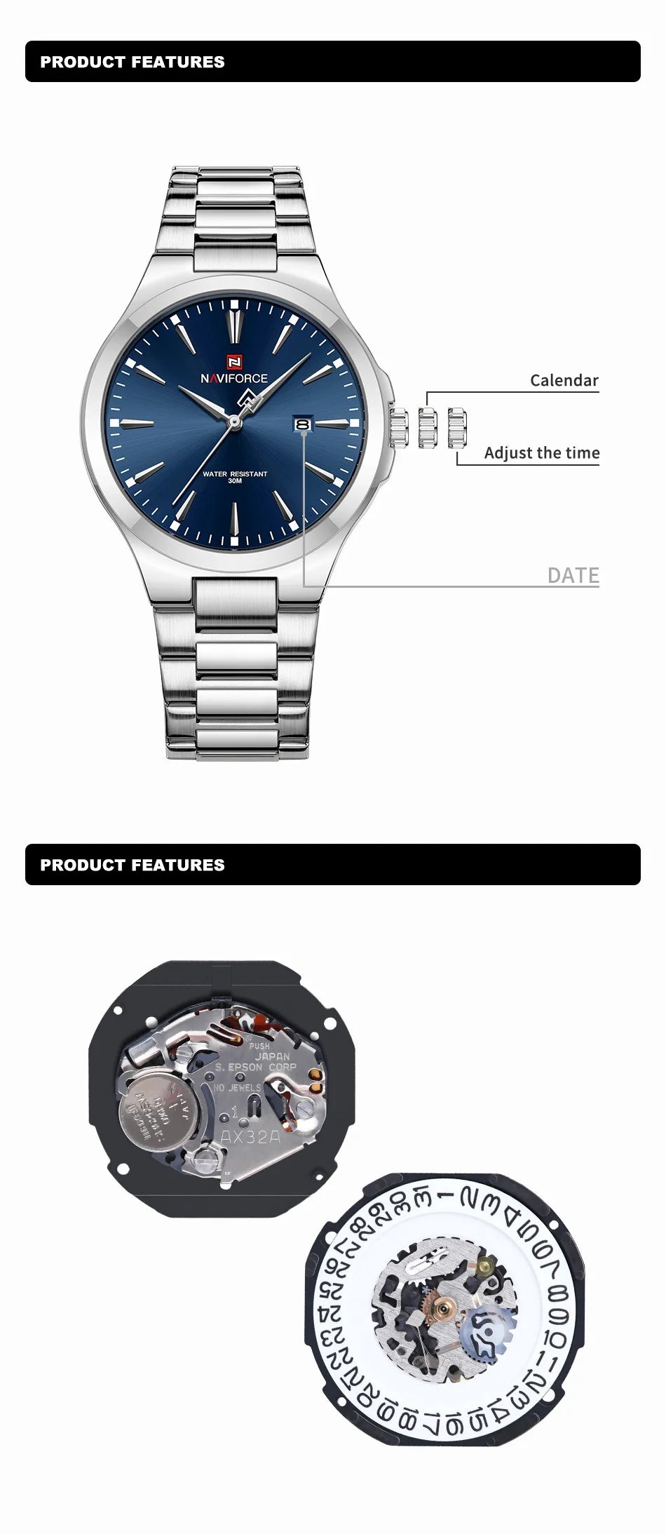 NAVIFORCE Original Fashion Watches for Men Stainless Steel Simple Elegant Clock Male Waterproof Wrist Watch Relogio Masculino