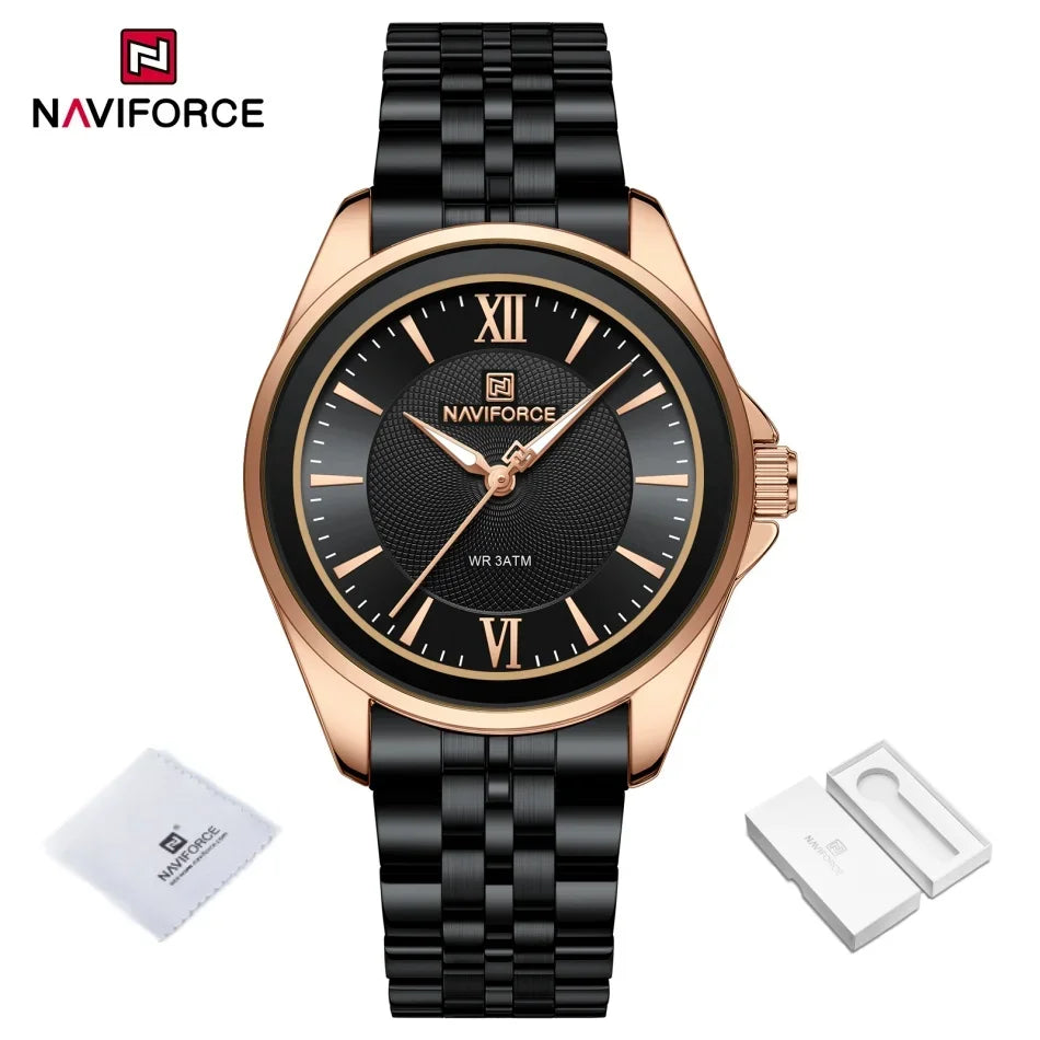 NAVIFORCE Women's Quartz Watch Elegant Casual Stainless Steel Strap 30m Waterproof Female Wristwatches Ladies Clock Reloj Mujer