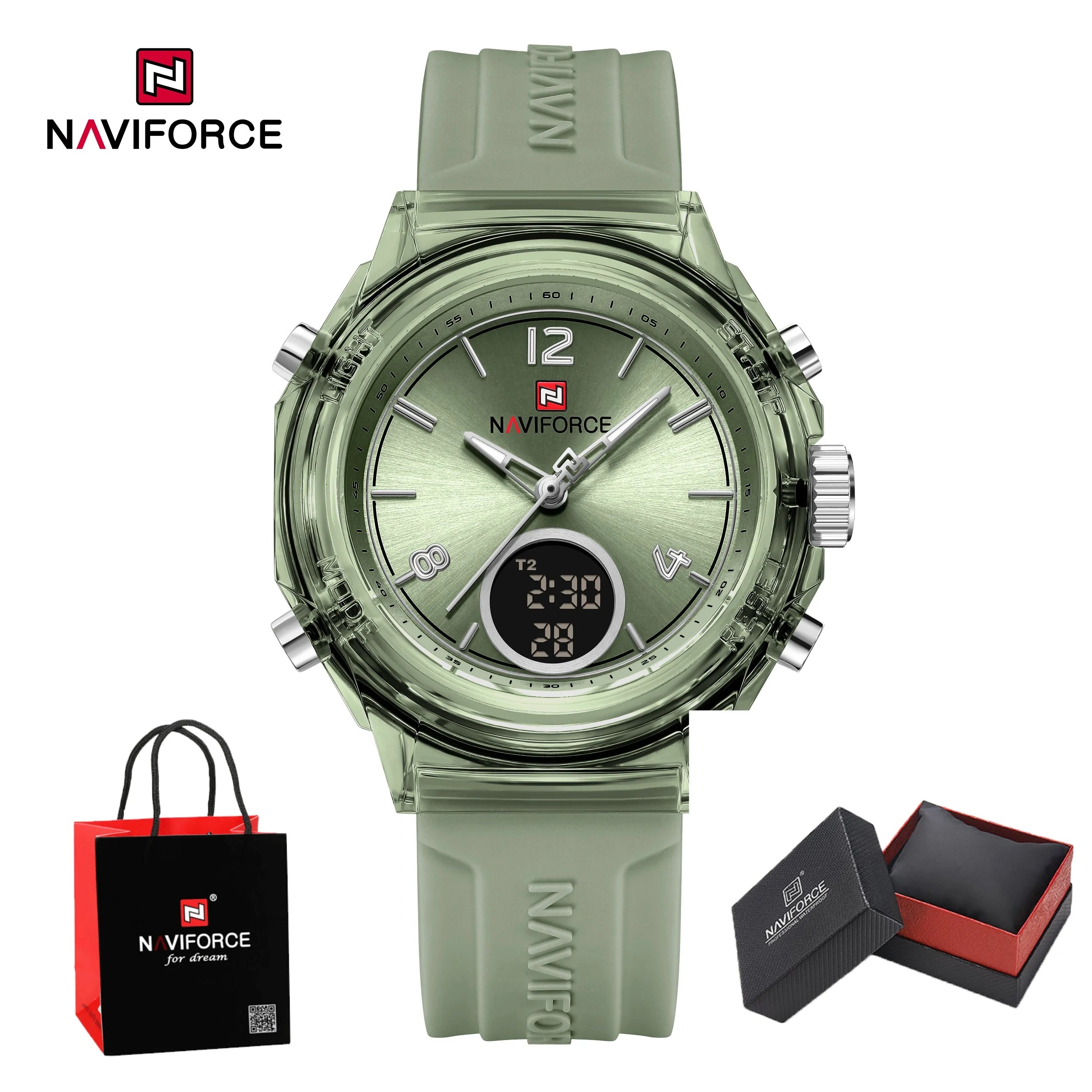NAVIFORCE Watches For Woman Quartz Dual Display 5ATM Waterproof Ladies Casual Fashion Sports Girls Outdoor Wristwatch Gifts Box