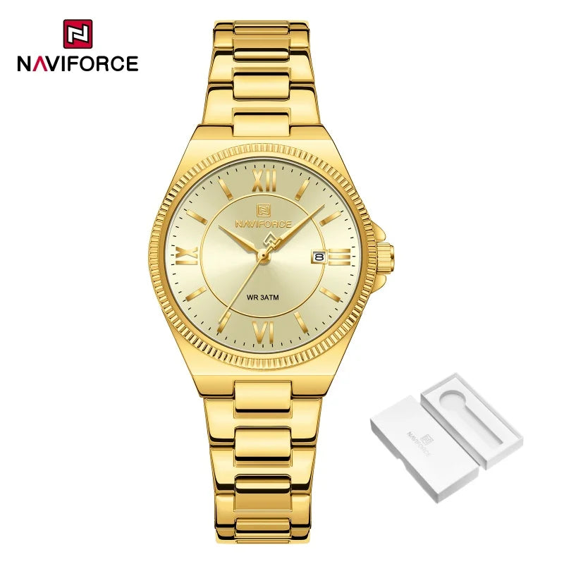 NAVIFORCE Women's Wristwatch Quartz Calendar 30M Waterproof Steel Band Fashion Daily Dress Elegant Ladies Watch Relogio Feminino