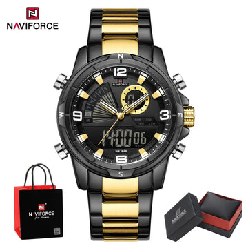 NAVIFORCE Luxury Man's Watch Quartz Chronograph Dual Display 3ATM Waterproof Military Style Sports Wristwatch Gift Box For Men