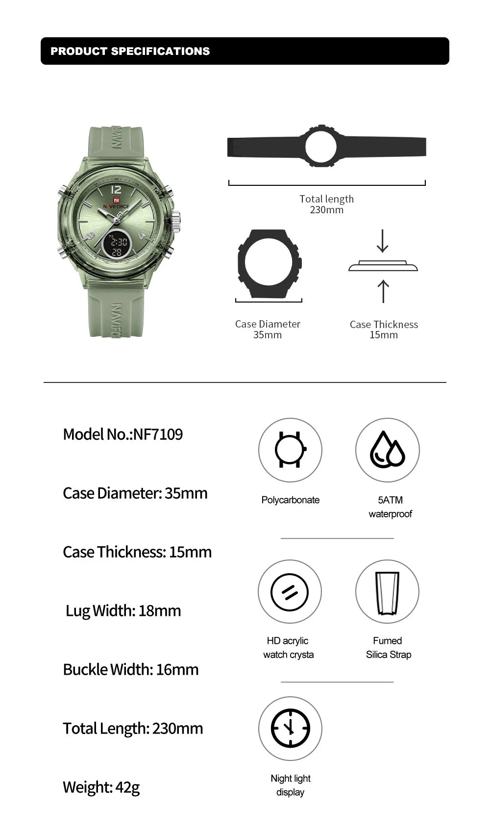 NAVIFORCE Original Watches For Woman Dual Display Lady Retro Female Quartz Watch Waterproof Round Dial Give for Girlfriend Gift