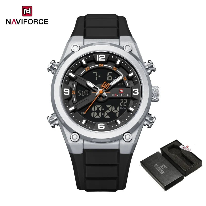 NAVIFORCE Man Watch Fashion Casual Sports Dual display Silicone Strap Waterproof Alarm Chronograph Day and Date Watches for Men