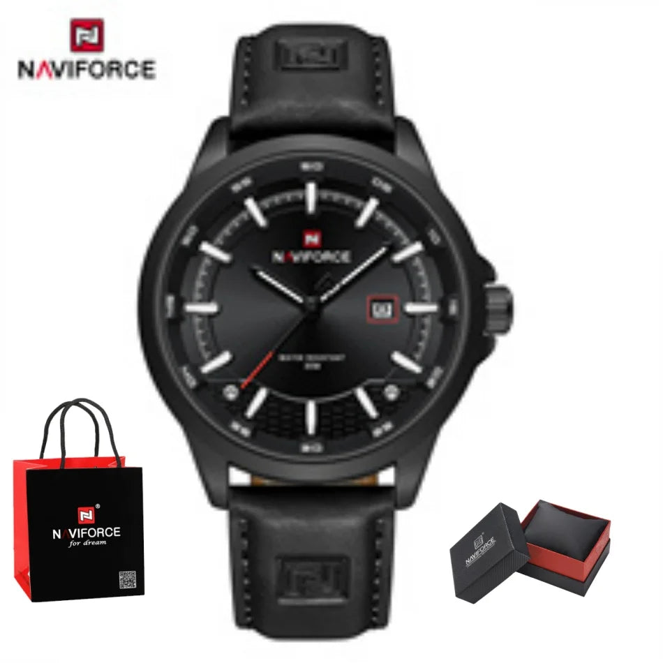 NAVIFORCE Simple Original Leather Man Watches Waterproof Luminous Quartz Dress Watch Men's Business Hand Calendar Clock Gifts