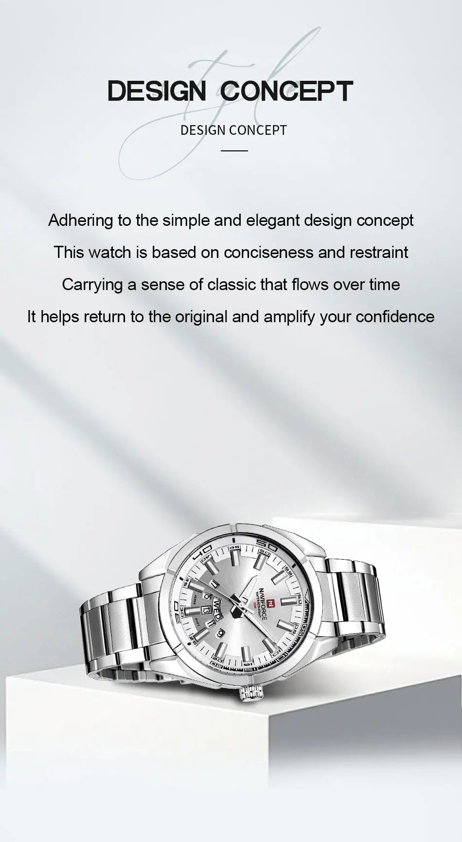NAVIFORCE Classic Casual Watch for Men Stainless Steel Sport Waterproof Male Watches Quartz Date Display Clock Relogio Masculino