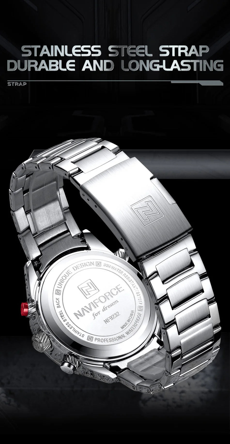 NAVIFORCE Men's Luxury Waterproof Digital Sport Watch Quartz Wristwatch Military Luminous Stainless Steel Strap Male gifts