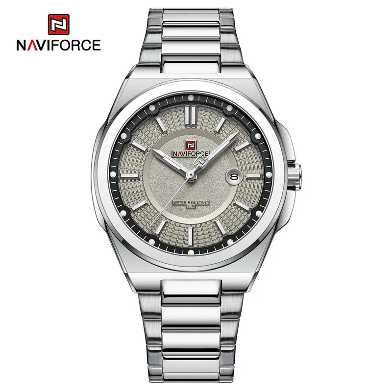 NAVIFORCE New Men's Watch Stainless Steel Strap Military Casual WristWatches Male Business Waterproof Quartz Calendar Clock