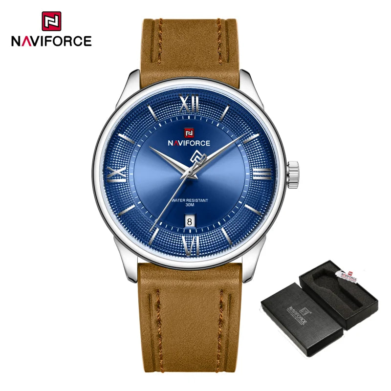 NAVIFORCE Watches For Men Quartz Sports Genuine Leather Strap 3ATM Waterproof Luxury Business Wristwatches Gift for Male New