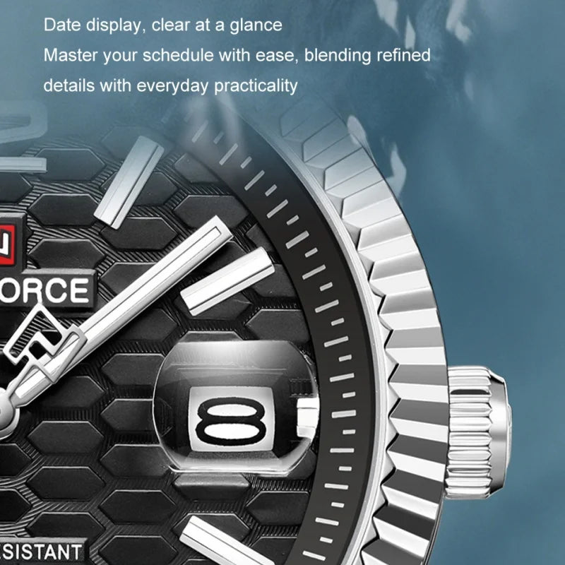 NAVIFORCE Men Watches Quartz Calendar Waterproof Luminous Magnifying Glass Window Stainless Steel Male Luxury Business Watches