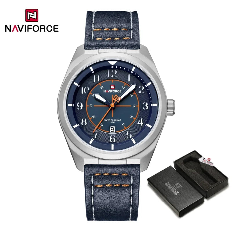 NAVIFORCE New Men Retro Quartz Watch Calendar 30M Waterproof Leather Strap Male Simple Trendy Mature Business Wristwatch NF9281L